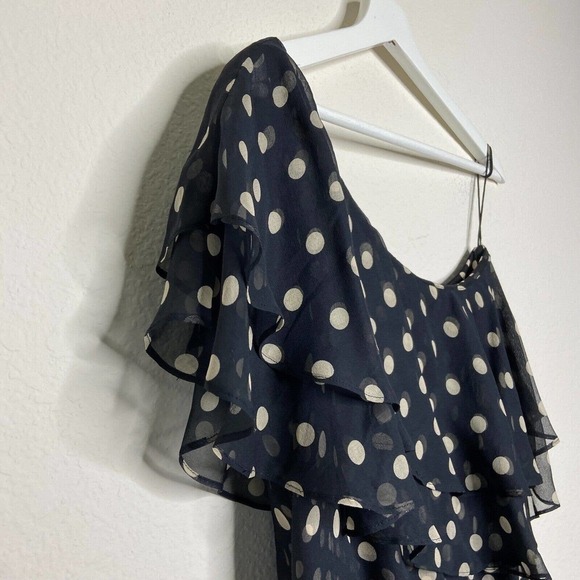 Haute Hippie Polka Dot One Shoulder Drawstring Ruffle Dress - Picture 3 of 11